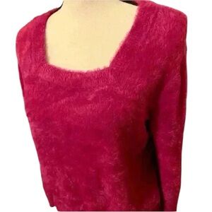 Splendid Womens Pink Square Neckline Fluffy Soft Sweater‎ Long Sleeve medium